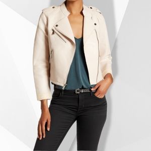 BCBGENERATION BEIGE ASYMMETRICAL MOTO COAT ZIP LEATHER BIKER JACKET SIZE S